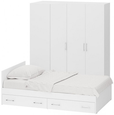 Спальня Стандарт 2-1200Я, цвет белый, ШхГхВ 123,5х203,5х70 + 171,2х81,2х200 см., сп.м. 1200х2000 мм., без матраса, основание есть