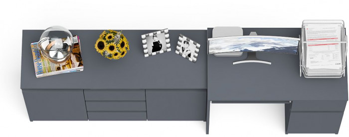 Мори компьютерный стол МС-1 правый + Комод МК1200.3, графит