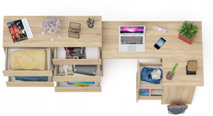 Мори компьютерный стол МС-16 правый + Комод МК1200.8, дуб сонома