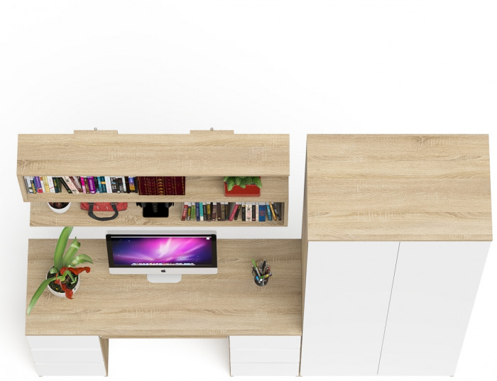 Мори компьютерный стол МС-2 + Шкаф МШ800.1 + Полка 1200, дуб сонома/белый