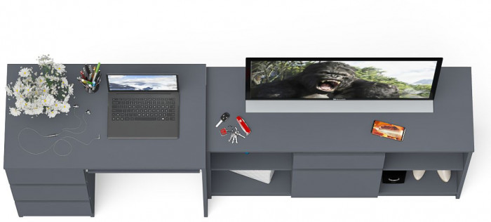 Мори Стол компьютерный МС-6 левый + Тумба МТВ1204.1, цвет графит, ШхГхВ 210,4х50х76,6 см., выдвижные ящики слева, НЕ универсальная сборка