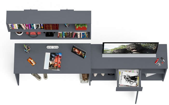 Мори Стол письменный МСП1200.1 + Тумба МТВ1204.1 + Полка 1200, цвет графит, ШхГхВ 240,8х50х209,6 см., универсальная сборка