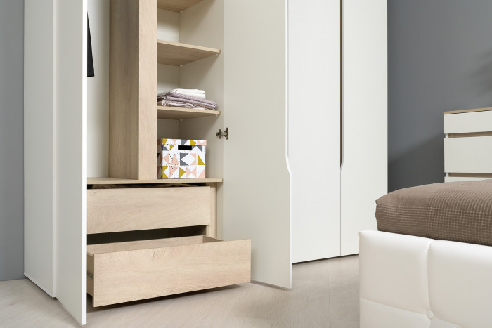 Муссон 13.198 Шкаф двухстворчатый + 13.97 Комод, цвет белый/дуб эндгрейн элегантный, ШхГхВ 164,6х52,3х229,8 см., НЕ универсальная сборка