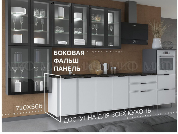 Кухня МДФ 2000/900 Николь (Холст темно-зеленый, Графит)