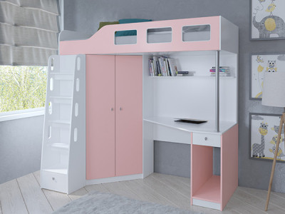 Кровать чердак Астра 7 Белый/Розовый