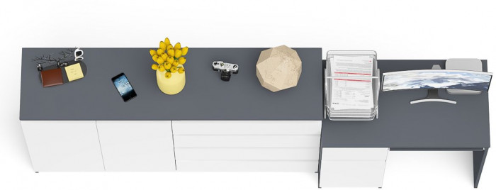 Мори Стол компьютерный МС-1 левый + Комод МК1600.1, цвет графит/белый, ШхГхВ 250,4х50х94 см., выдвижной ящик слева, НЕ универсальная сборка