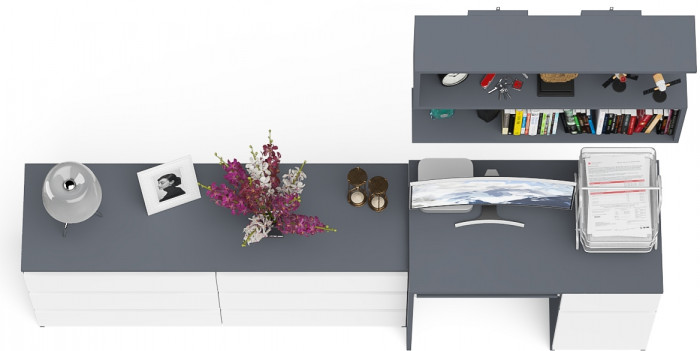 Мори Стол компьютерный МС-1 правый + Комод МК1380.6 + Полка 900, цвет графит/белый, ШхГхВ 228х50х209,6 см., НЕ универсальная сборка