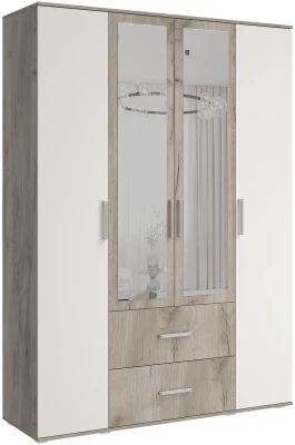 Шкаф 4-х створчатый с зеркалом Фиеста NEW, Крафт серый/Кашемир