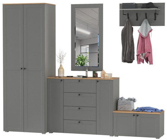 Остин Прихожая 53, цвет серый графит/дуб крафт золотой, ШхГхВ 280х54,3х229,6 см., универсальная сборка