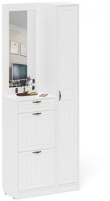 Прихожая П-6 Компоновка № 23, цвет белая шагрень/фасады МДФ белое дерево фрезеровка прованс, ШхГхВ 80х35х210 см., универсальная сборка