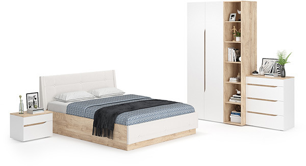 Муссон Спальня № 04, белый/дуб эндгрейн элегантный/искусственная кожа белая