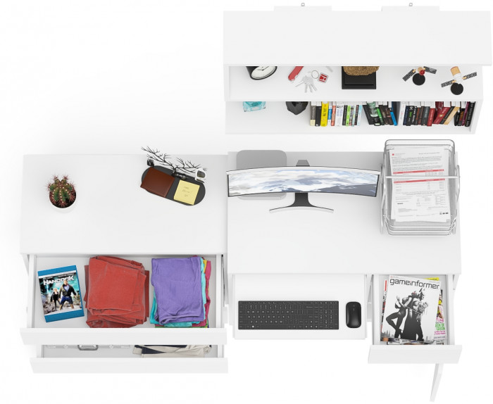 Мори Стол компьютерный МС-1 правый + Комод МК800.1 + Полка 900, цвет белый, ШхГхВ 170,4х50х209,6 см., НЕ универсальная сборка