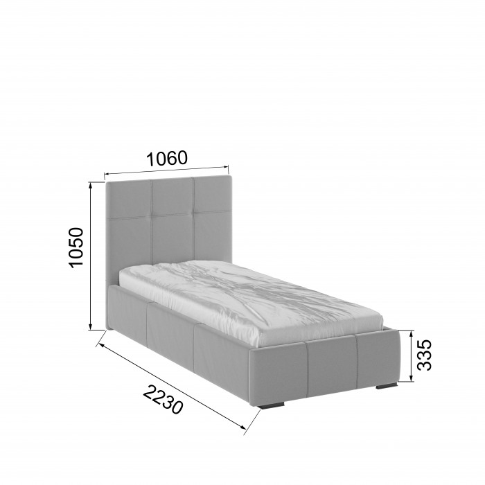Рио Кровать интерьерная 900 светло-серый квадрат, ортопед