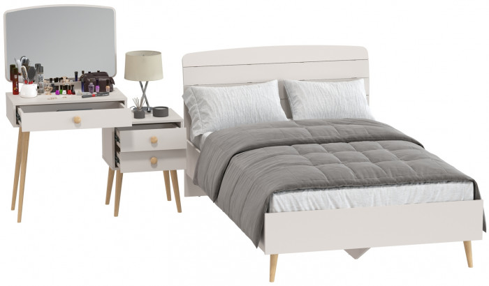 Афина Спальня Кровать 1200 + Трюмо, цвет кашемир серый, ШхГхВ 123,6х210,2х95,7 + 105х38,6х129 см., сп.м. 1200х2000 мм., б/м, основание есть