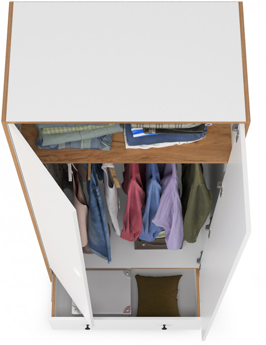 Вуди 13.138 Шкаф для одежды, цвет белый премиум/дуб крафт золотой, ШхГхВ 86х49,7х205 см.