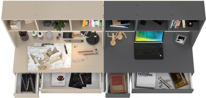 Стол компьютерный Комфорт 12.77F + Стол компьютерный Комфорт 12.77F, цвет сатин/тёмно-серый, ШхГхВ 200х49,8х147 см., универсальная сборка