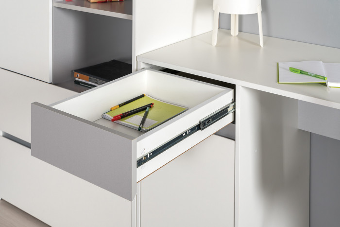 Торонто Компоновка № 02, цвет белый шагрень/стальной серый, ШхГхВ 240х53,1х149,7 см., универсальная сборка