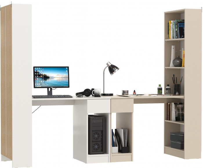 Два Стола письменных Лайт 10.01, цвет белый гладкий/сатин, ШхГхВ 230,6х58,2х179 см., универсальная сборка(обязательно крепление к стене)