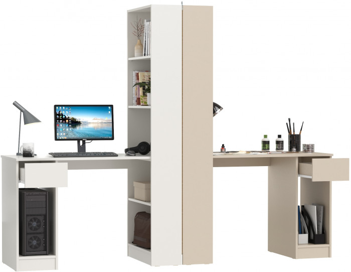 Два Стола письменных Лайт 10.01, цвет белый гладкий/сатин, ШхГхВ 230,6х58,2х179 см., универсальная сборка(обязательно крепление к стене)