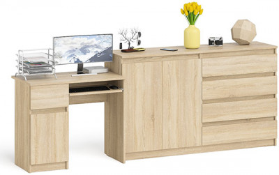 Мори Стол компьютерный МС-1 левый + Комод МК1600.1, цвет дуб сонома, ШхГхВ 250,4х50х94 см., выдвижной ящик слева, НЕ универсальная сборка