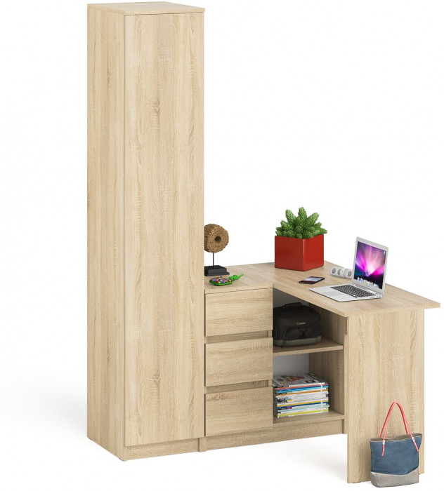 Мори Стол компьютерный МС-16 левый + Пенал МШ400.1, цвет дуб сонома, ШхГхВ 164,8х84,9х209,6 см., выдвижные ящики слева, НЕ универсальная сборка