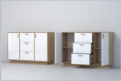 Эго Комод К-2 ПД (Глянец Белый/Дуб Крафт Золотой)