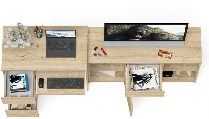 Мори Стол компьютерный МС-6 левый + Тумба МТВ1204.1, цвет дуб сонома, ШхГхВ 210,4х50х76,6 см., выдвижные ящики слева, НЕ универсальная сборка