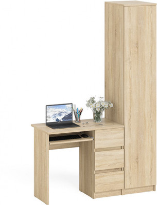 Мори Стол компьютерный МС-6 правый + Пенал МШ400.1, цвет дуб сонома, ШхГхВ 130,4х50,4х209,6 см., выдвижные ящики справа, НЕ универсальная сборка