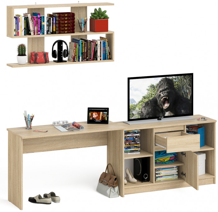 Мори Стол письменный МСП1200.1 + Тумба МТВ1204.1 + Полка 1200, цвет дуб сонома, ШхГхВ 240,8х50х209,6 см., универсальная сборка