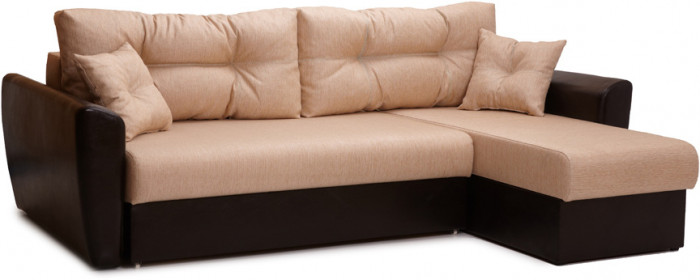 Диван-кровать угловой Амстердам, 160х200, еврокнижка, рогожка/экокожа, бежево-коричневый