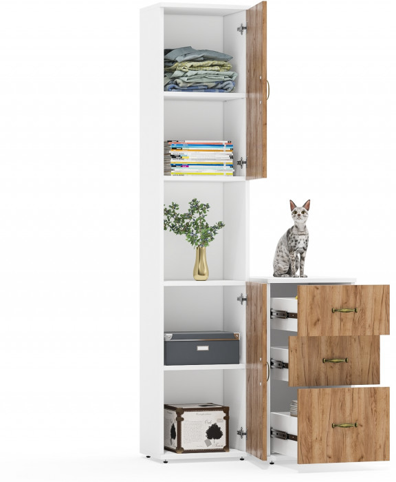 Лидер-8 Пенал + Тумба МД 3.16, белый шагрень/крафт золото