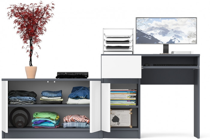 Мори компьютерный стол МС-1 левый + Тумба МА900.1, графит/белый