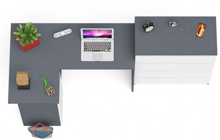 Мори компьютерный стол МС-16 левый + Комод МК800.4, графит/белый