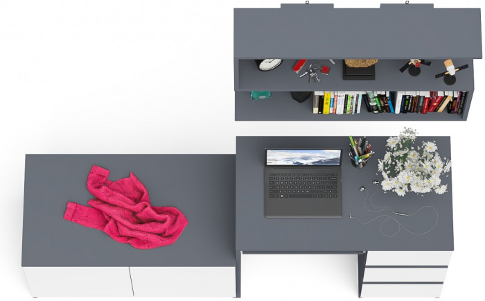 Мори компьютерный стол МС-6 правый + Тумба МА900.1 + Полка 900, графит/белый