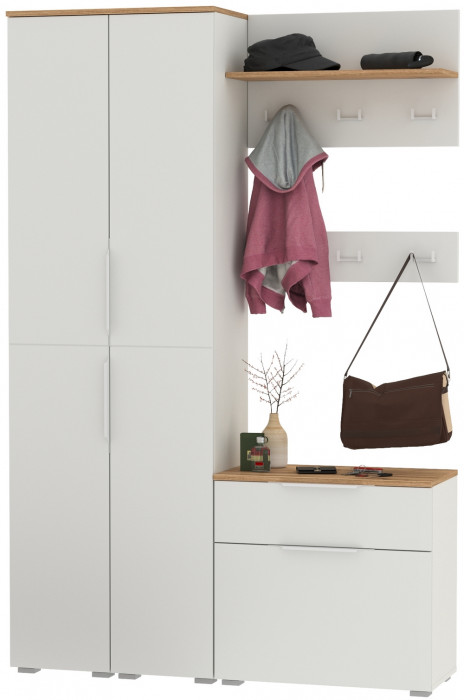 Октава Прихожая 20, белый шагрень/дуб крафт золотой/фасады МДФ белый шагрень