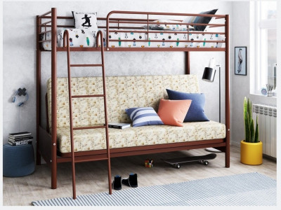 Двухъярусная кровать Мадлен-2 90/120х190 (Гобелен Пифагор, Коричневый)