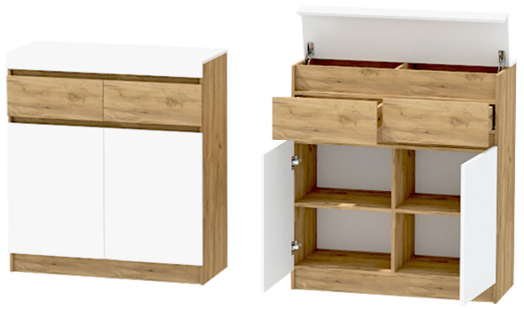 Модульная Прихожая Иннэс-10, набор 2, Дуб крафт золотой/Белый глянец