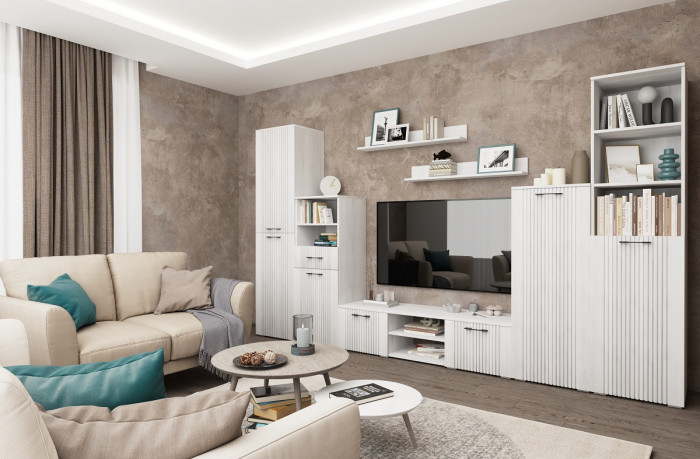 Тумба под телевизор "Монреаль" - Белый текстурный/Ясень белый