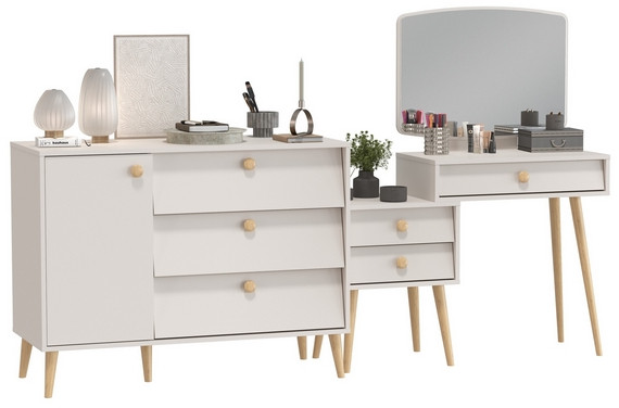 Афина Спальня Трюмо + Комод с дверкой и тремя ящиками, кашемир серый