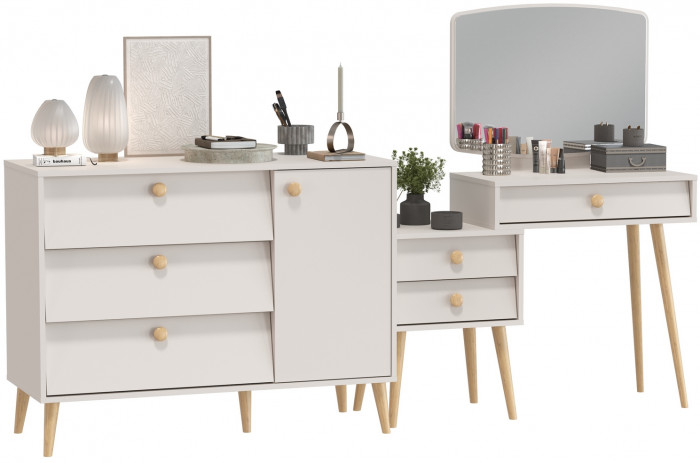 Афина Спальня Трюмо + Комод с дверкой и тремя ящиками, кашемир серый