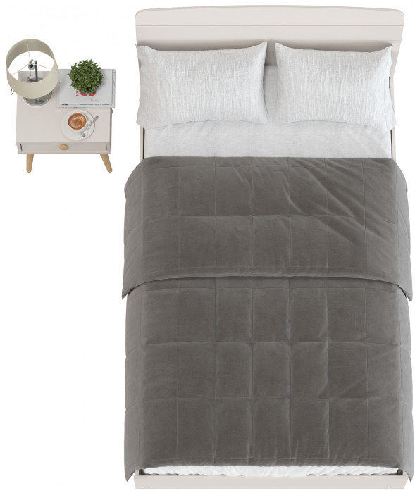 Афина Спальня Кровать 1200 + Тумба прикроватная, цвет кашемир серый, ШхГхВ 123,6х210,2х95,7 + 45х37х45 см., сп.м. 1200х2000 мм., б/м, основание есть