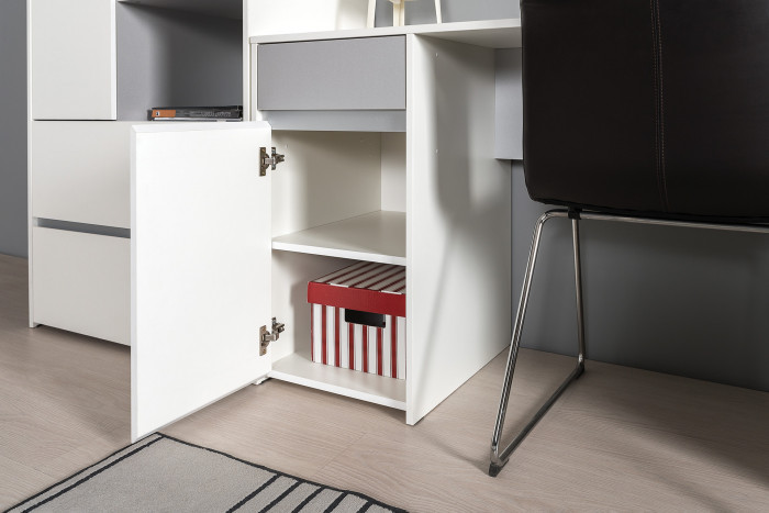 Торонто Компоновка № 03, цвет белый шагрень/стальной серый, ШхГхВ 280х53,1х195,7 см., универсальная сборка