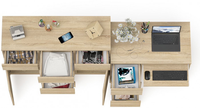 Мори компьютерный стол МС-6 левый + Комод МК1200.4, дуб сонома