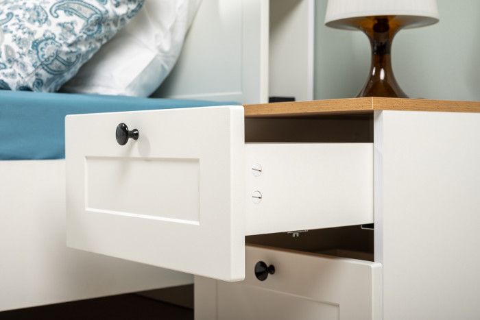 Остин 11.53 Кровать + ортопед + 13.224 Шкаф + 16.152 Тумба прикроватная, белый шагрень/дуб крафт золотой