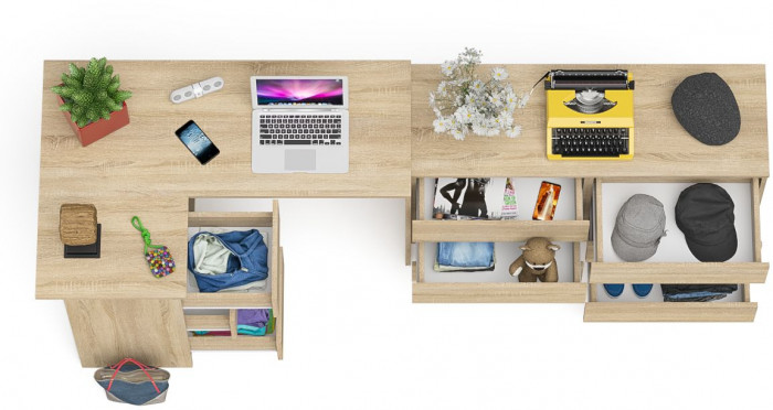 Мори Стол компьютерный МС-16 левый + Комод МК1200.6, цвет дуб сонома, ШхГхВ 244,8х84,9х76,6 см., выдвижные ящики слева, НЕ универсальная сборка