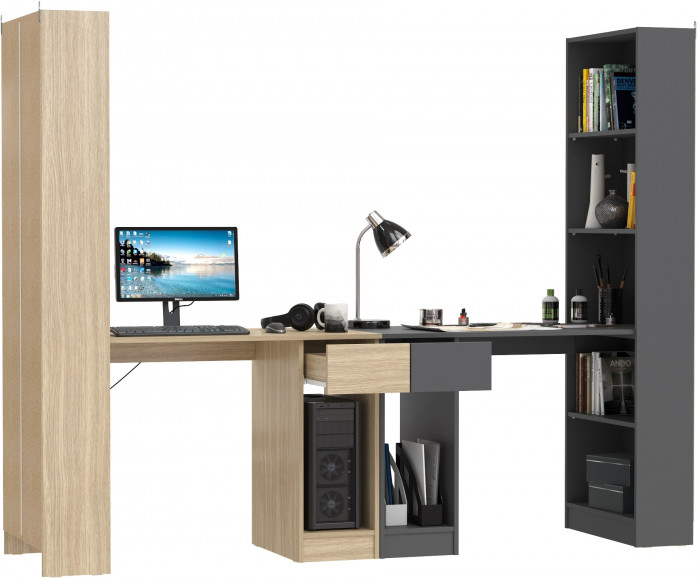 Два Стола письменных Лайт 10.01, цвет плэйн/тёмно-серый, ШхГхВ 230,6х58,2х179 см., универсальная сборка(обязательно крепление к стене)