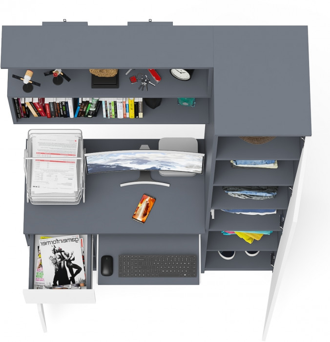 Мори компьютерный стол МС-1 левый + Пенал МШ400.1 + Полка 900, графит/белый