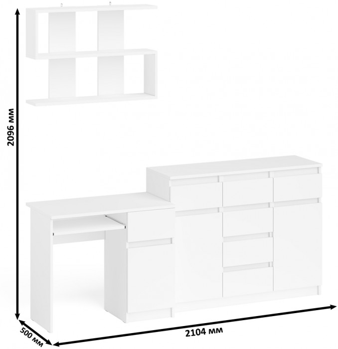 Мори компьютерный стол МС-1 правый + Комод МК1200.4 + Полка 900, белый