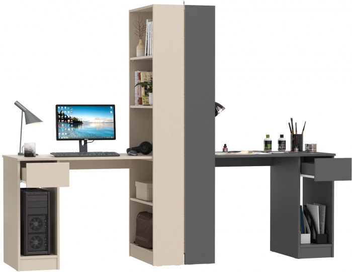 Два Стола письменных Лайт 10.01, цвет сатин/тёмно-серый, ШхГхВ 230,6х58,2х179 см., универсальная сборка(обязательно крепление к стене)