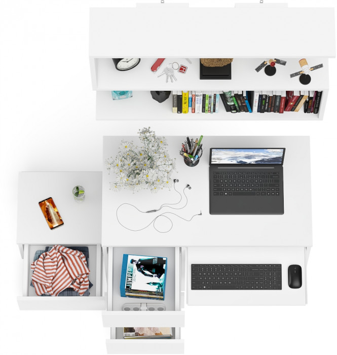 Мори Стол компьютерный МС-6 левый + Тумба ТМП400.1 + Полка 900, цвет белый, ШхГхВ 130,4х50х209,6 см., НЕ универсальная сборка